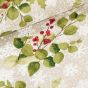 Směsové plátno vánoční CH25-006, mahonka na režném podkladu s vločkami, zelená, š.140cm (látka v metráži)