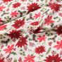 Směsové plátno vánoční HARMONY červená vánoční růže a mahonka na bílé, š.140cm (látka v metráži)