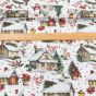 Směsové plátno vánoční LONETA 803030 UNICO, domečky na bílé, š.140cm (látka v metráži)