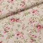 Směsové plátno VERA ROSA růže na pytlovině, růžová, š.140cm (látka v metráži)