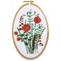 Vyšívací dárková sada s předtištěným motivem 380637/6, červené luční kvítí (předtisk, jehly a příze), 15x22cm