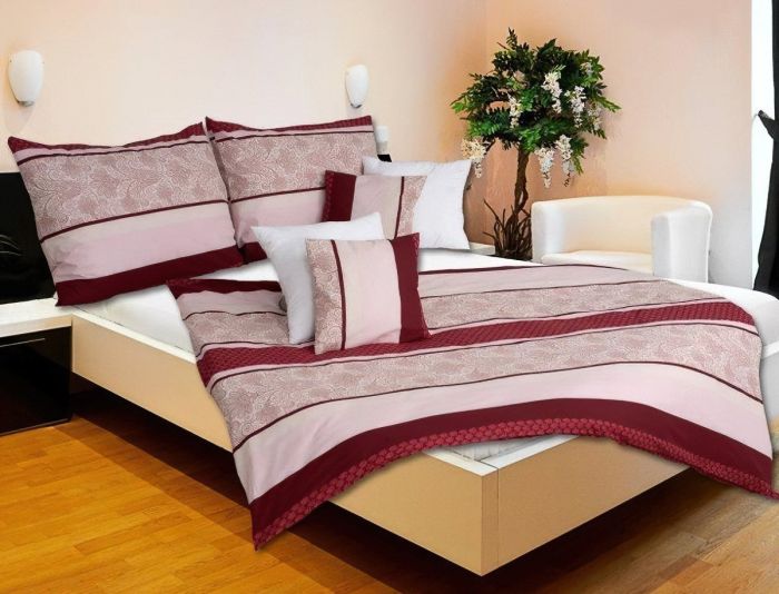 Povlečení KAROLINE 013 vínové pruhy, krep, 140x200cm + 70x90cm