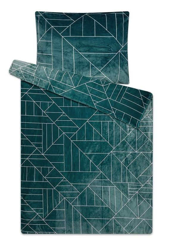 Povlečení VEČER DOMA  mikroflanel, geometrický vzor, tmavě zelené 140x200cm + 70x90cm