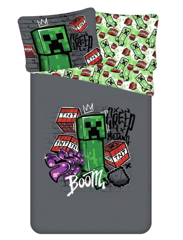 Dětské povlečení MINECRAFT METRO ART, šedo-zelené, bavlna hladká, 140x200cm + 70x90cm 