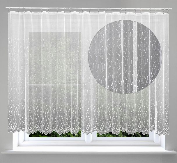 Tylová záclona LUKA 908559, vyšívané ornamenty, s bordurou, bílá (více výšek, v metráži)