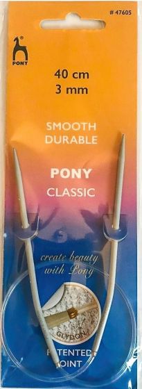 Pletací jehlice PONY, hliníkové, kruhové, 1 kus, délka 40cm, velikost 3mm