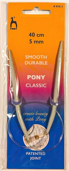 Pletací jehlice PONY, hliníkové, kruhové, 1 kus, délka 40cm, velikost 5mm