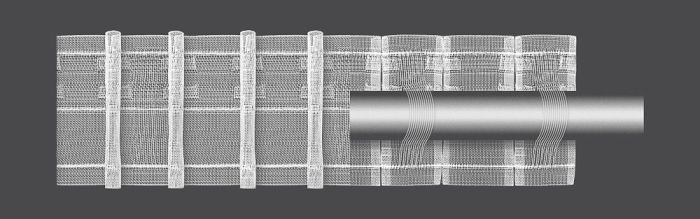 Záclonová řasící páska, stuha TZ22 obojživelník, tužkové sklady, řasení 1:2 nebo navlečení na tyč, transparentní, šířka 7,5cm (v metráži)