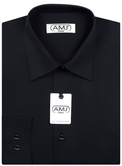 Pánská košile AMJ jednobarevná JDS017, černá, dlouhý rukáv, slim fit