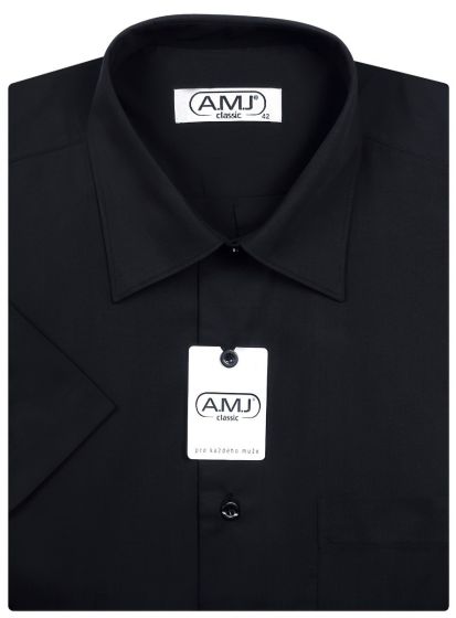 Pánská košile AMJ jednobarevná JKS017, černá, krátký rukáv, slim fit
