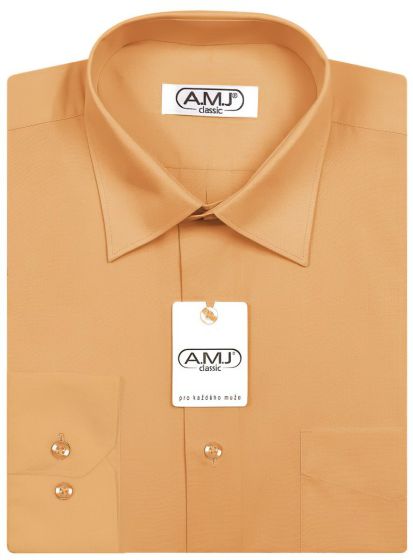 Pánská košile AMJ jednobarevná JDP010, meruňková, dlouhý rukáv, prodloužená délka
