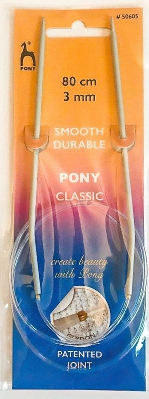 Pletací jehlice PONY, hliníkové, kruhové, 1 kus, délka 80cm, velikost 3mm