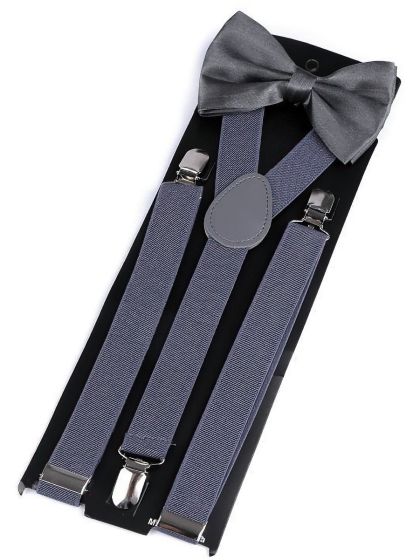 Dětská společenská chlapecká sada, motýlek a šle 650360/05, šedomodrá