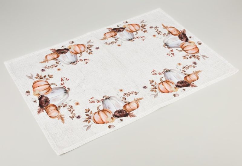 Kuchyňský ubrus CYH5960C, dýně, bílo-oranžová, 40x90cm (obdélník) 