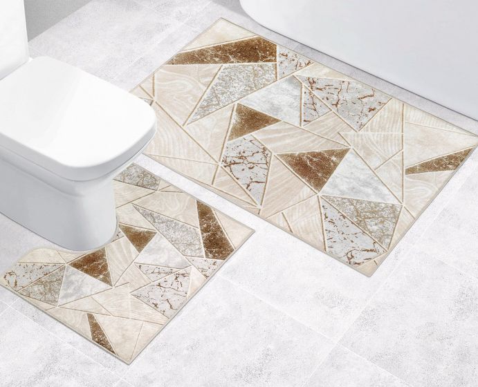 Koupelnová souprava 3D FOTOTISK DLAŽBA BÉŽOVÁ, 100x60cm (předložka) + 50x60cm (na WC)
