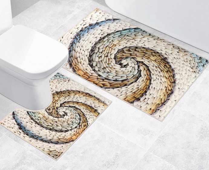 Koupelnová souprava 3D FOTOTISK OBLÁZKY BÉŽOVÉ, 100x60cm (předložka) + 50x60cm (na WC)