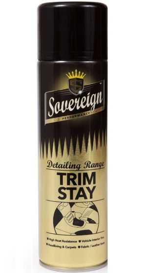 Automotive čalounické lepidlo ve spreji SOVEREIGN TRIM STAY, 500 ml – vysoká pevnost, odolné do 130 °C, pro stropnice a pěny