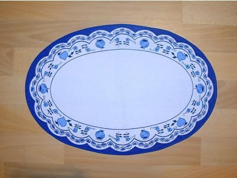 Kuchyňský ubrus / prostírka CIBULÁK, modrobílý, 42x85cm (ovál) 