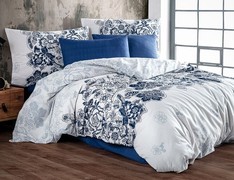 Povlečení ARMINA MODRÉ květinový vzor, bavlna hladká, 140x200cm + 70x90cm 