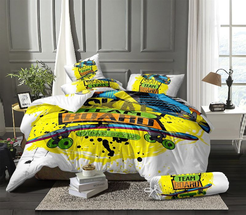 Povlečení dětské SKATE mikroflanel, žluté 140x200cm + 70x90cm