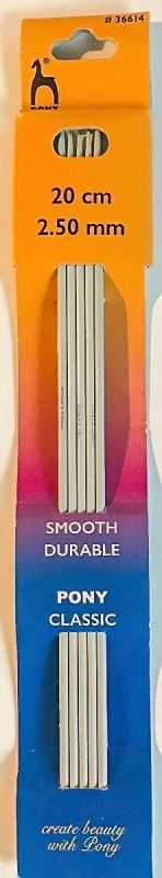 Ponožková jehlice PONY, hliníková, 5 kusů, délka 20cm, velikost 2,5mm