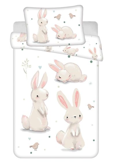 Dětské povlečení do postýlky KRÁLÍČCI BABY, bílé, bavlna hladká, 100x135cm + 40x60cm