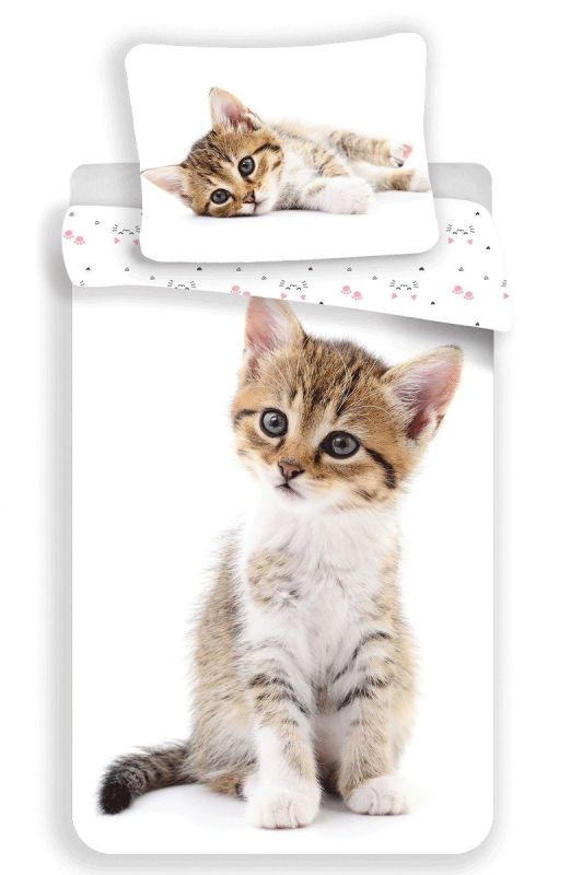 Dětské povlečení KITTEN WHITE, bílé, bavlna hladká, 140x200cm + 70x90cm 