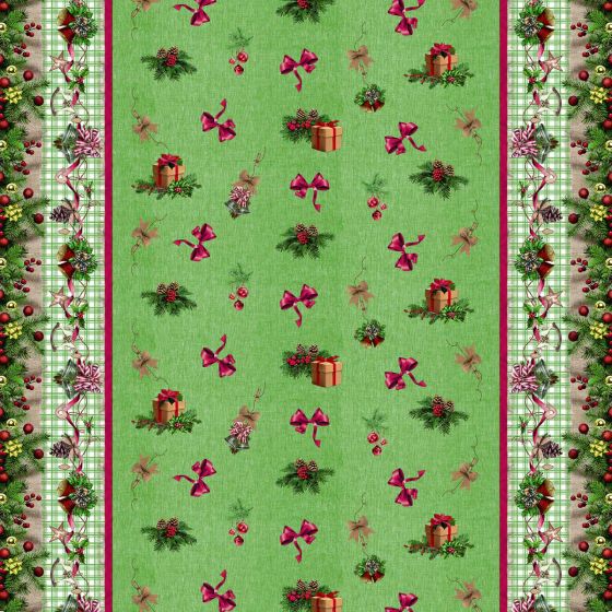 Ubrus PVC s textilním podkladem vánoční 1741-02 Vánoční štola zelená, š.140cm