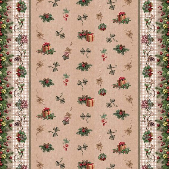 Ubrus PVC s textilním podkladem vánoční 1741-02 Vánoční štola režná, š.140cm