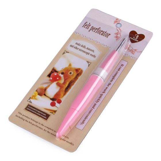 Pero s jehlami na plstění 040249, 3 jehly, vyměnitelné jehly, růžové