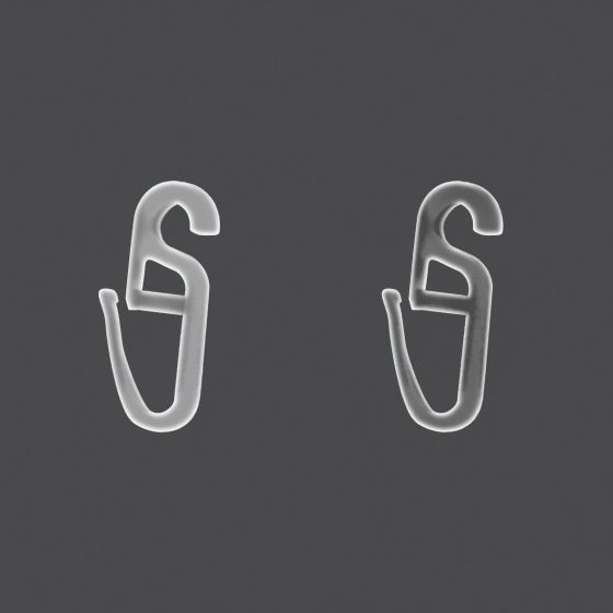 Háček na záclony na kroužky, mléčný, velikost 15x34mm, průměr kroužku 5mm