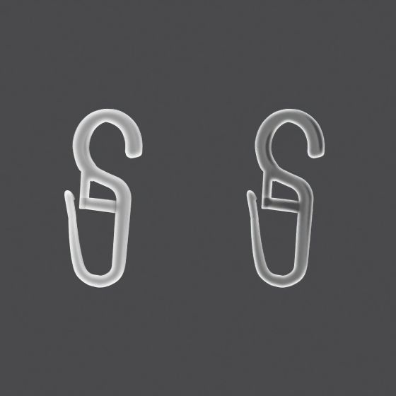 Háček na záclony na kroužky, mléčný, velikost 15x34mm, průměr kroužku 9mm