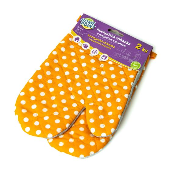 Kuchyňská chňapka bavlna / teflon HOME POINT, oranžová s puntíky, 27x17cm, 2ks (pravá, levá)