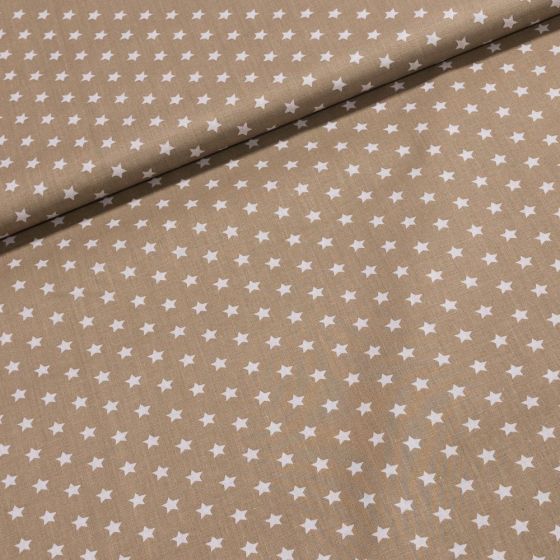 Bavlněné plátno bílé hvězdičky na béžové, š.140cm (látka v metráži)