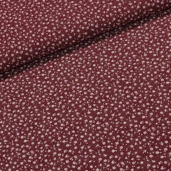 Bavlněné plátno Valerie VA002/15 bílé květinky na bordó, š.160cm (látka v metráži)