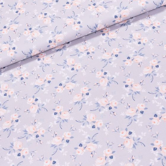 Bavlněné plátno ABBIE 801, oranžové růžičky na šedé, š.140cm (látka v metráži)