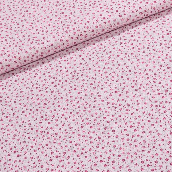 Bavlněné plátno Valerie VA003/25 sytě růžové květinky na bílé, š.160cm (látka v metráži)