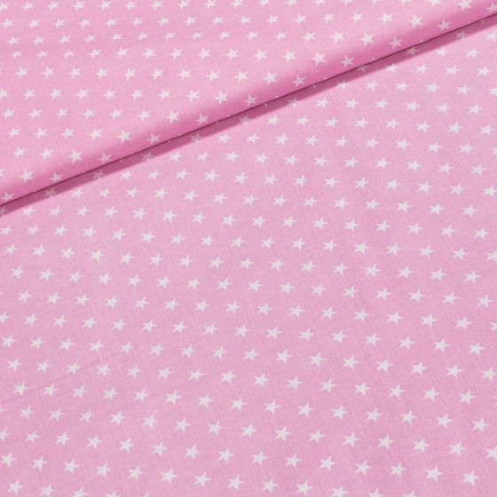 Bavlněné plátno bílé hvězdičky na růžové, š.140cm (látka v metráži)