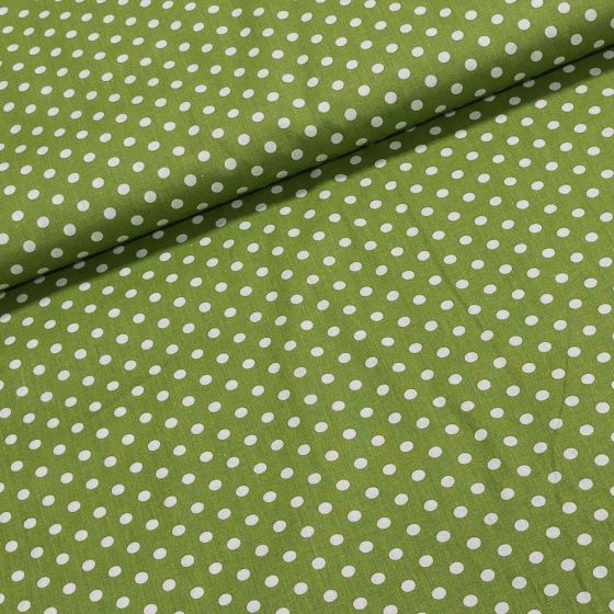 Bavlněné plátno, bílý puntík na zelené, š.140cm (látka v metráži)
