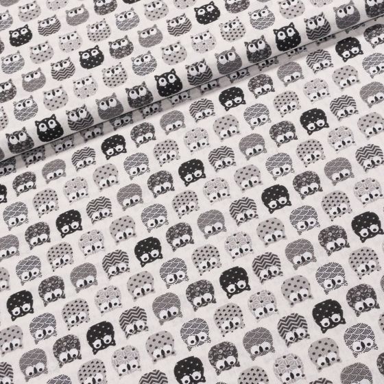 Bavlněné plátno dětské 4532-008 šedé sovičky, š.160cm (látka v metráži)