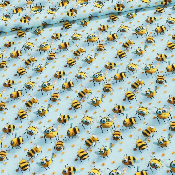 Bavlněné plátno dětské C4252/2 AZUL, čmeláci na modré, š.155cm (látka v metráži)