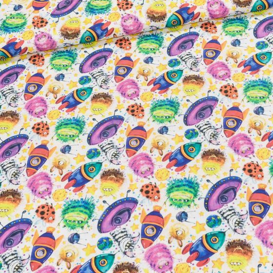 Bavlněné plátno dětské PŘÍŠERKY na bílé, š.140cm (látka v metráži)