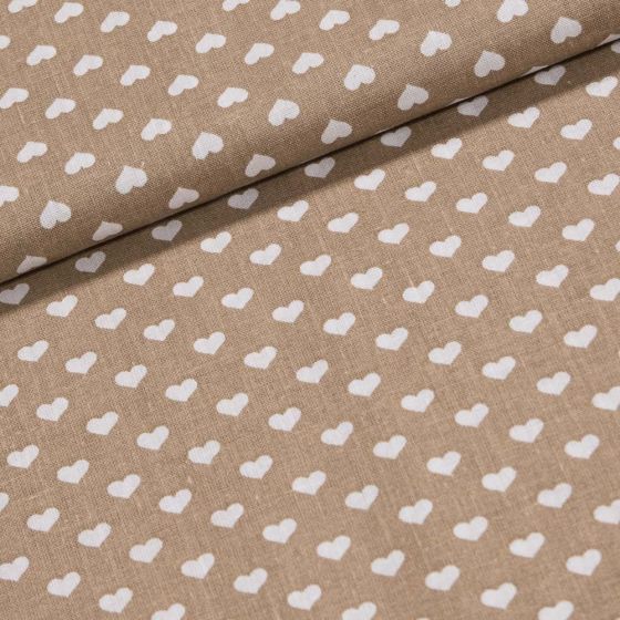 Bavlněné plátno bílá srdíčka na béžové, š.140cm (látka v metráži)