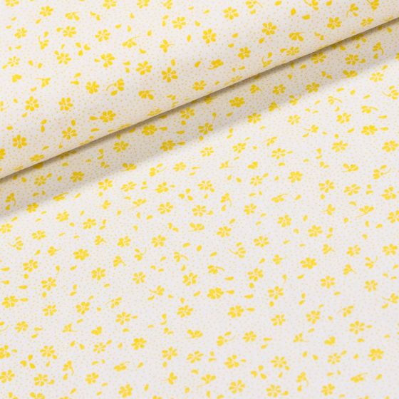 Bavlněné plátno Valerie VA003/34 žluté květinky na bílé, š.160cm (látka v metráži)