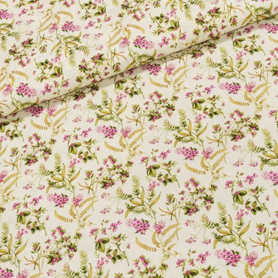 Bavlněné plátno PETITE PIACENZA 25, růžové luční kvítí na smetanové, š.150cm (látka v metráži)