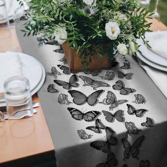 Bavlněné plátno / štola na metráž 703024, šedý motýl, š. 50cm (látka v metráži)