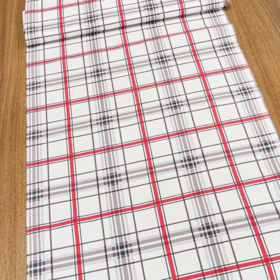 Bavlněné plátno vaflovina, utěrkovina / štola na metráž 703023 bílo-červeno-šedé káro, š. 50cm (látka v metráži)