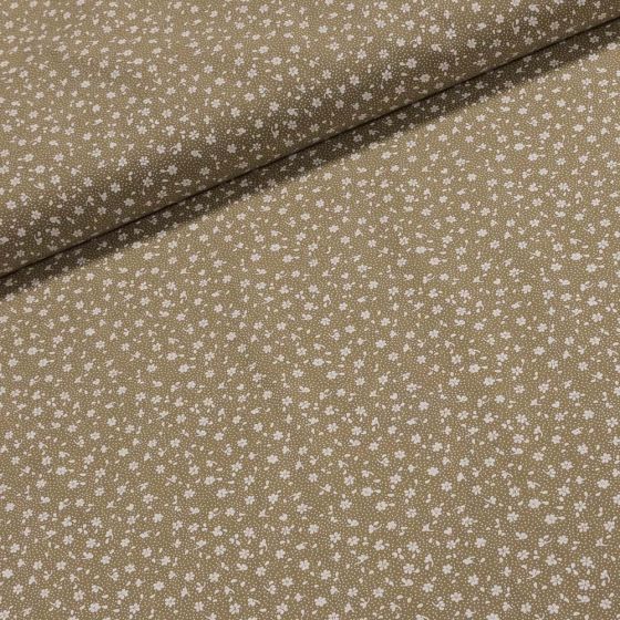 Bavlněné plátno Valerie VA002/04 bílé květinky na béžové, š.160cm (látka v metráži)