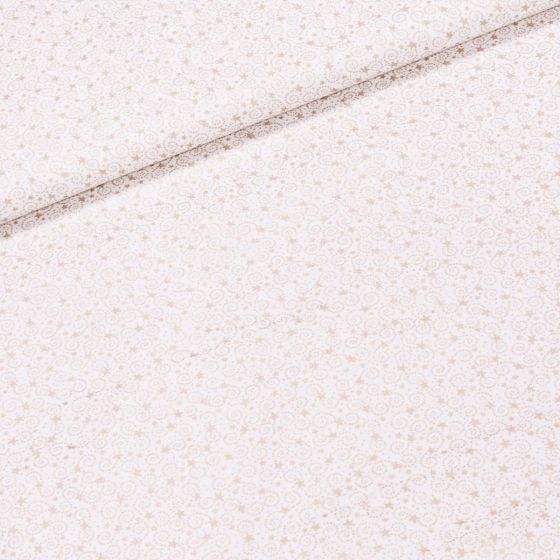 Bavlněné plátno vánoční 15856003-16, zlaté spirálky a hvězdičky na smetanové, š.150cm (látka v metráži)