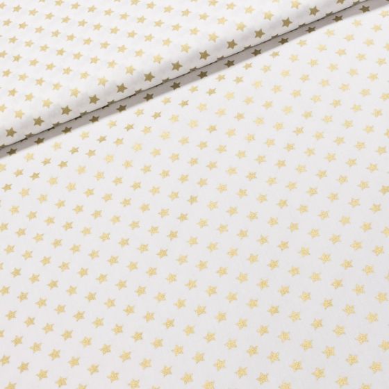 Bavlněné plátno vánoční 20704-051 zlaté hvězdičky na bílé, š.140cm (látka v metráži)